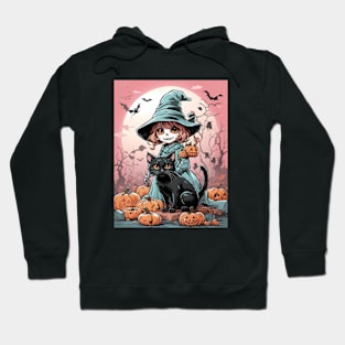 Cute Halloween zombie witch with black cat Hoodie